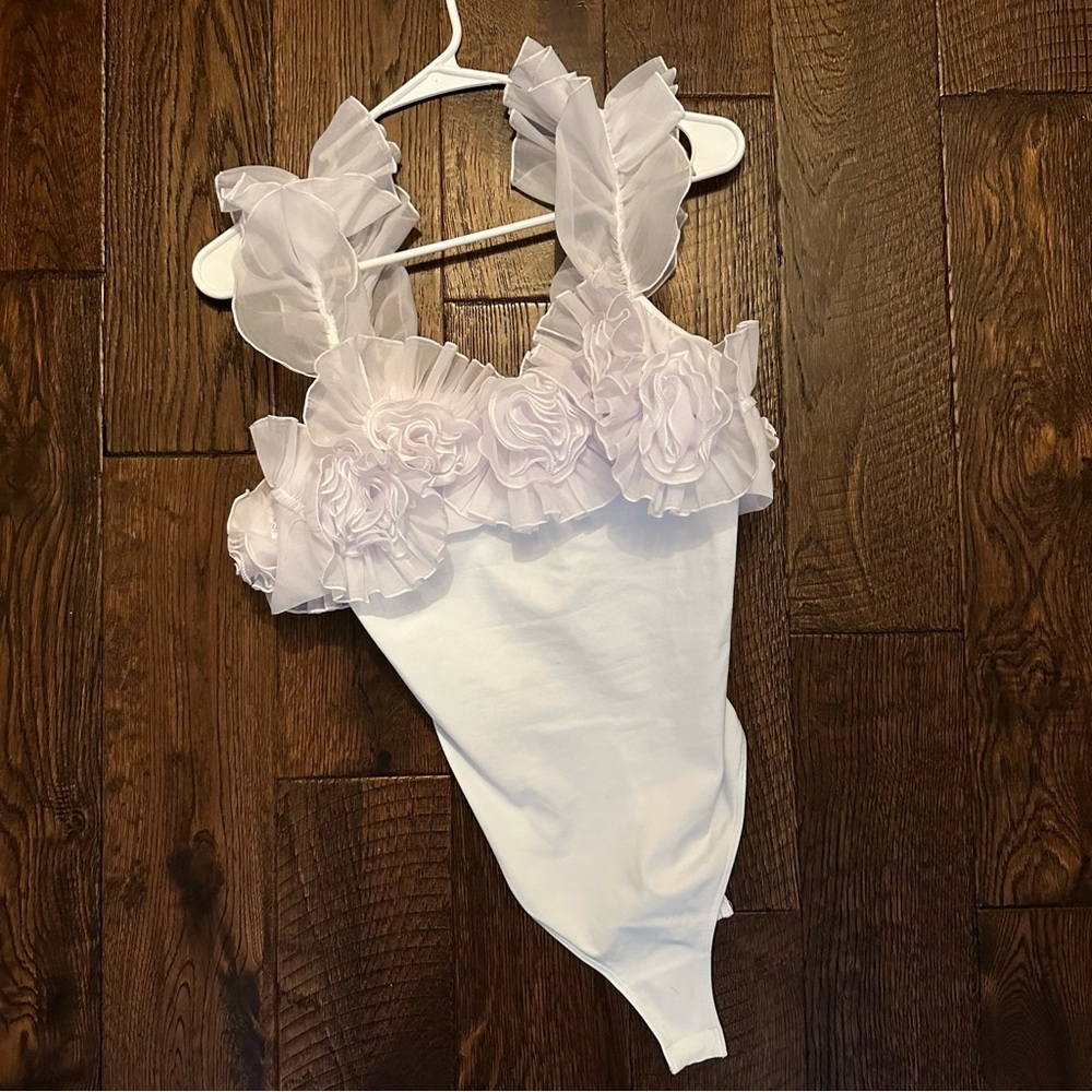 Free People White Ruffle Bodysuit